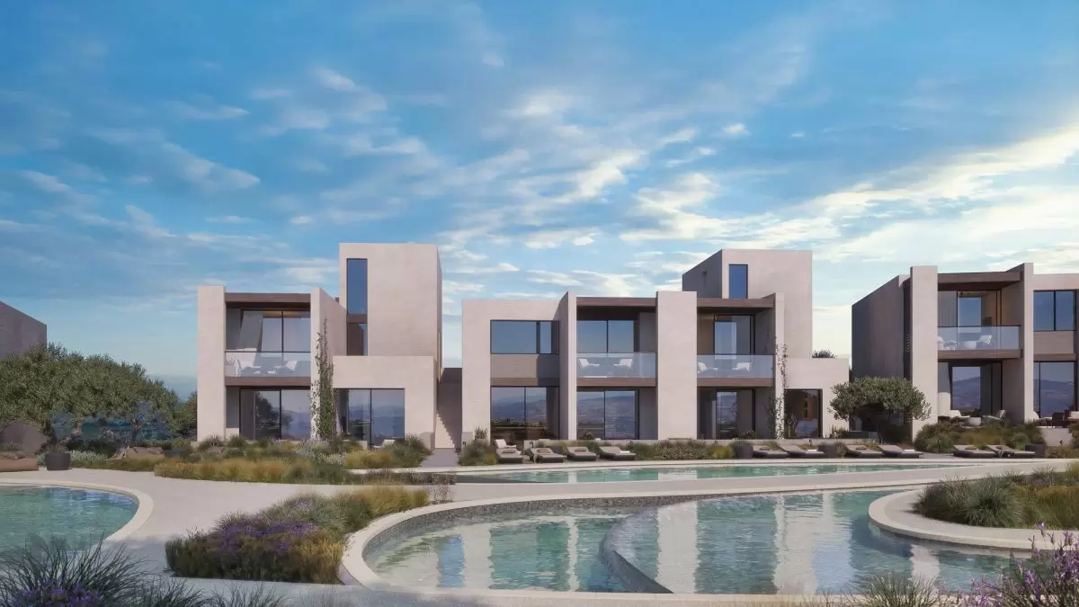 an exterior 3D render of Lofos Duplex apartments - these luxury apartments for sale in Paphos are in development. 