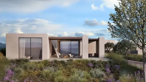 the side view of the Lofos villa in Paphos, Cyprus. Luxury Villa for sale at Minthis Resort.