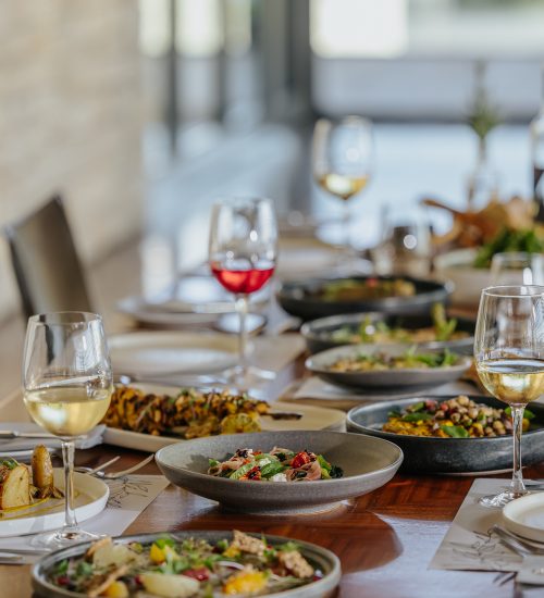 A table seating of delicious food options available at Minthis' flagstaff clubhouse restaurant