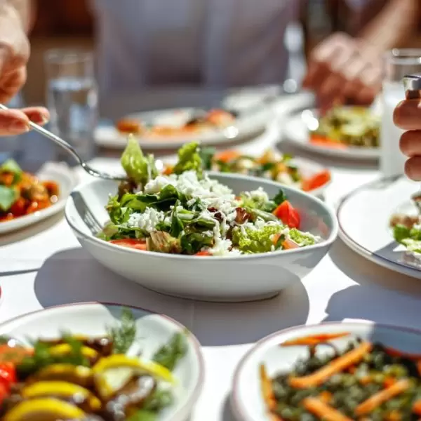 A selection of traditional Cypriot food served at a tavern in Paphos