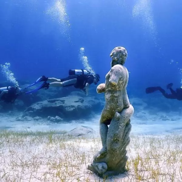 The underwater statues near Protaras with scuba divers visible in the background